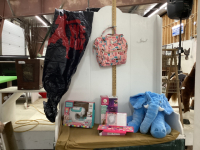 NEW KIDS ITEMS - SEWING MACHINE, BLOW UP PUNCHING BAG, SCRATCH ART, SMALL BACKPACK