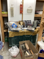 BOX W/ CANDLES & HOLDERS, WALL PLAQUES, SOUND MACHINE, VASES