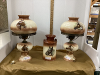 (2) VINTAGE CERAMIC LAMPS & ONE CANISTER - HORSE MOTIF