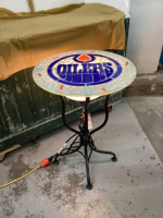HAND CRAFTED EDMONTON OILERS MOSAIC SIDE TABLE W/ LIGHT