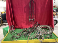 BOX WITH HEADSTALLS WITH BITS, SOME HAVE REINS