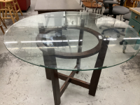 ROUND GLASS TOP TABLE ON WOOD BASE