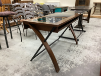 WOOD & METAL FRAME DESK W/ SMOKED GLASS INSERT