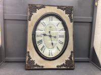 LARGE WALL CLOCK - WOOD FRAME WITH METAL OVAL