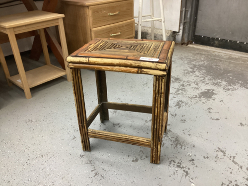 SMALL RATTAN/BAMBOO DECORATED SIDE TABLE