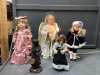 PORCELAIN DOLLS AND RESIN HULA DOLL