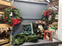 LARGE BOX W/ CHRISTMAS DECOR - LED LIGHTS, GARLAND, WREATHS