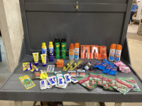 VARIETY BOX -SUNSCREEN, OFF, RAID, BANDAIDS, FACE MASKS, SHAVERS, PERSONAL PROTECTION