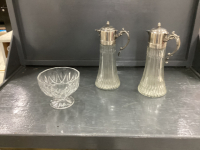 2 VINTAGE WINE CARAFES, CRYSTAL BOWL