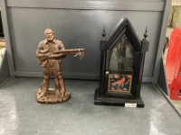 PLASTER HUNTER STATUE, VINTAGE CLOCK CASE