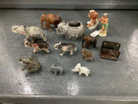 ELEPHANT FIGURINES, HULA GIRLS, HORSE BUS CARD HOLDER