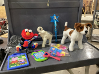 SINGING ELMO, PLUSH DOG , DOLLS, WAND, MISC