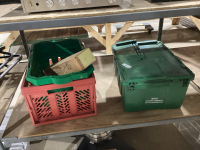 SHELF #5 - 3 TOTES + SMALL WOOD STORAGE BOX