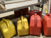 SHELF #18- 8 JERRY CANS - 2 ARE DIESEL