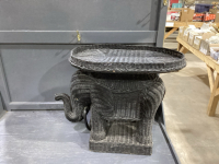 WICKER ELEPHANT PLANT STAND WITH REMOVEABLE TRAY