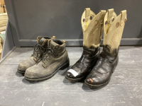 PAIR OF DAKOTA STEEL TOE BOOTS + DURANGO COWBOY BOOTS