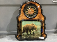 “BEAR” CLOCK ON WOOD