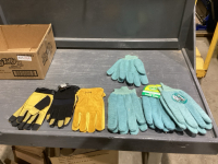 BOX W/6 PAIRS OF GLOVES - 3 GREEN, 2 HAI, 1 TERRA ROUGHOUT, PLUS 2 LEFT HAND GREEN GLOVES