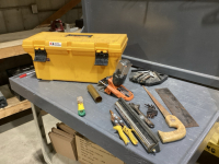 YELLOW RUBBERMAID TOOLBOX W/ASSORTED TOOLS