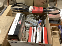 (4) BOXES W/ FILTERS, STEERING PUMP, FUEL SENDER, BRAKE HARDWARE ETC