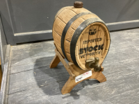 CERAMIC VERMOUTH CASK ON WOOD CRADLE + BRASS SPIGOT