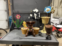 TWEETY + SYLVESTER WHIRLY GIGS, DONKEY(CERAMIC) PLANTER (CUTE!), MISC POTS + DECOR