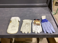 1 PAIR OF COTTON, 2 PAIR LEATHER GLOVES, 1 PAIR LARGE MITTS