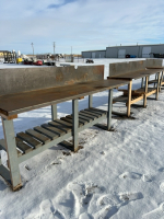 Wood frame workbench with steel top