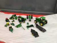 COLLECTION OF SMALL METAL JD TRACTORS & IMPLEMENTS
