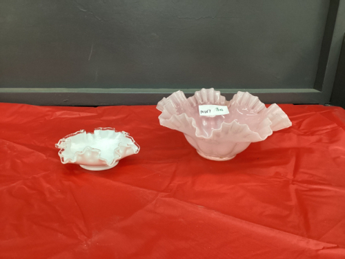 (2) FLUTED BOWLS - (1) LUMINESCENT PINK, (1) SMALL WHITE