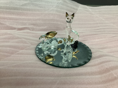 MINI GLASS ANIMAL FIGURINES ON MIRRORED TRAY