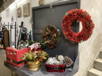 2 BOXES- WREATHS, PINE CONES, DECOR