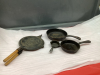 SET OF 3 CAST "GRILL MASTERS" FRY PANS AND STOVE TOP CAST WAFFLE COOKER