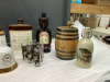TOTE W/ LIQUOR COLLECTIBLES - BOTTLES, DECANTERS, SHOT GLASSES, TEQUILA KEG - 2