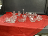 BOX W/ PINWHEEL CRYSTAL CREAM & SUGAR, SMALL PW CRYSTAL BOWL, SMALL PW CRYSTAL VASE CUT GLASS DESSERT BOWL SET