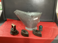 GALVANZIED ASH BUCKET W/ (3) SAD IRONS