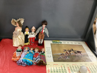 VINTAGE DOLLS & 1988 CALENDAR W/ CM RUSSELL PICTURE