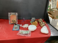 SEIKO CLOCK, ELEPHANT FIGURINES, FRUIT SHAPED DISHES, WOODEN PULLEYS