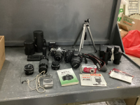 CANON DIGITAL CAMERA'S, PENTAX FIL CAMERA, EXTRA LENSES, FLASH, TRIPOD