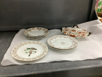 VINTAGE DISHES - PLATES, LIDDED BOWL