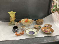 BOX W/ VINTAGE VASES, BOWLS, JARS, SQUIRELLS