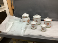CANISTER SET W/ COOKIE JAR & (3) VINTAGE LIGHT SHADES