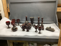 (2) BOXES W/ CRANBERRY GLASSWARE - SOME AVON