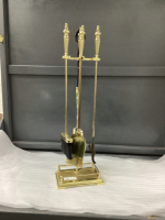 BRASS FIREPLACE TOOLS ON STAND