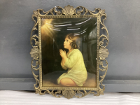 VINTAGE METAL FRAMED PICTURE W/ CONVEX GLASS