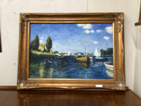 LARGE OIL PAINTING - SAIL BOATS IN ORNATE FRAME