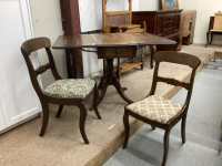 VINTAGE DROP LEAF TABLE W/ PEDESTAL BASE AND (2) CHAIRS