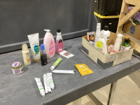 BOX W/LOTIONS,SHAMPOO, NAIL CARE,