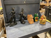 CERAMIC CREATIONS - CHICKEN,SQUIRREL, COWBOY + HORSE, FROG