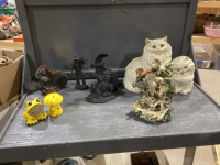 2 BOXES-CERAMIC CATS, FROG + MUSHROOM, WESTERN THEME CERAMIC